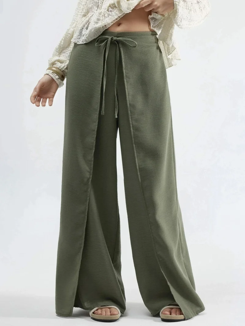 بوسيم BUSEM Drawstring Waist Crepe Trousers with Tie Detail