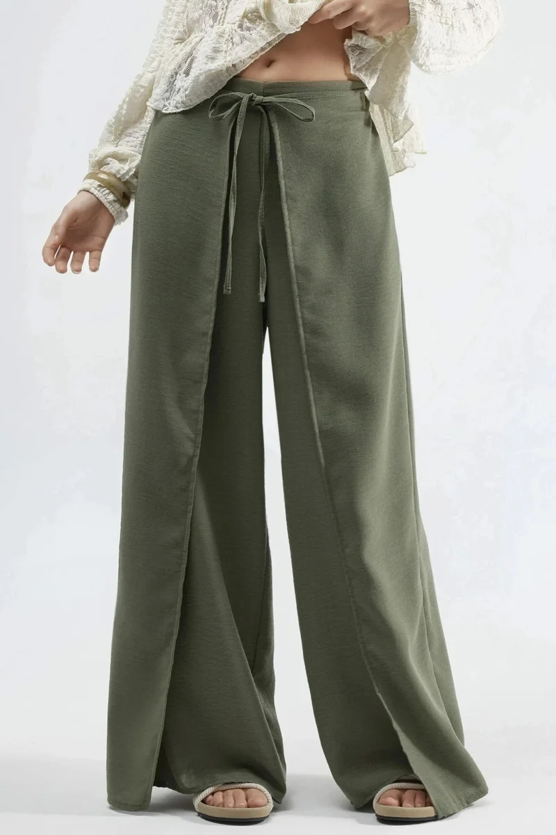 بوسيم BUSEM Drawstring Waist Crepe Trousers with Tie Detail