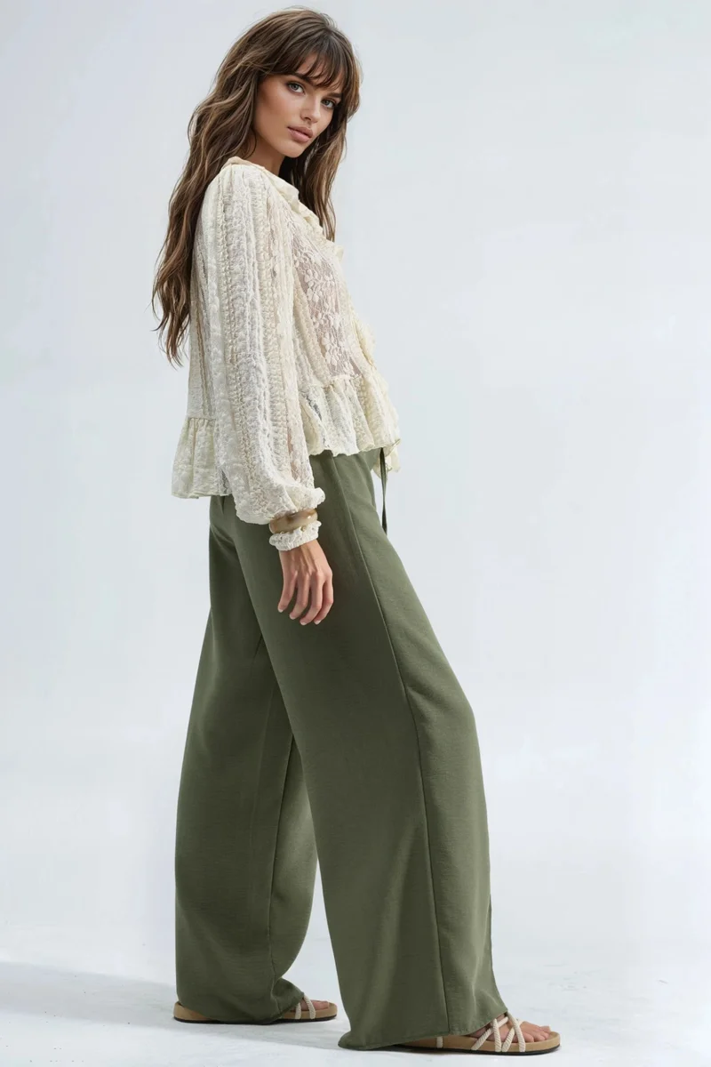 بوسيم BUSEM Drawstring Waist Crepe Trousers with Tie Detail