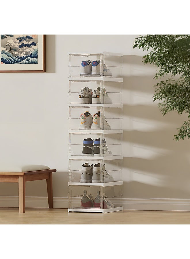 Noon East Pack of 6 Sturdy Clear Shoe Storage Organizer, Stackable Boxes for Closet, Foldable Space-Saving Shoe Rack for Sneaker Boot Container - Image 3