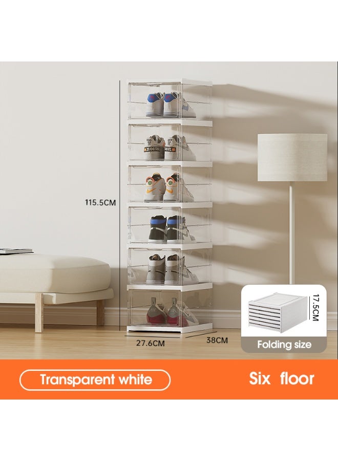 Noon East Pack of 6 Sturdy Clear Shoe Storage Organizer, Stackable Boxes for Closet, Foldable Space-Saving Shoe Rack for Sneaker Boot Container - Image 2