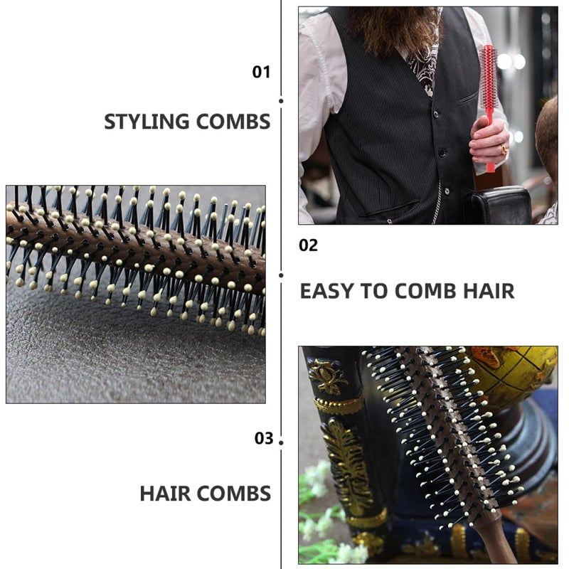 4 Pcs Round Roller Hair Combs For Curling Styling Massage Professional Salon Set Random Color - Image 4