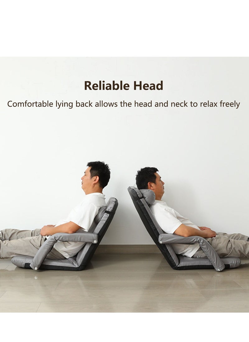 Arabest - Foldable Lazy Sofa,Tatami Lounger Sleeper Futon Soft Seat Chair,Floor Chair with Backrest Foldable Floor Chair Adult Lazy Sofa Meditation Chair Window Chair Multi-Angle Floor Seating Reading Chair Floor Couch Recliner Gaming Floor Chairs (Grey) - Image 1