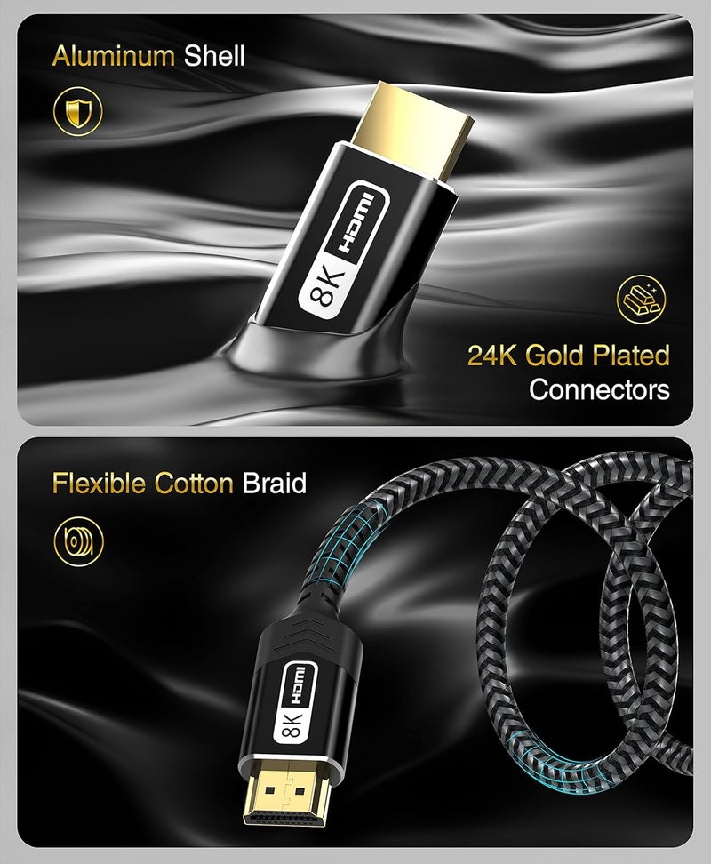 BlueRigger 10K 8K Certified HDMI 2.1 Cable 48Gbps (10FT, 8K 60Hz, 4K 120Hz, eARC, HDR10 VRR HDCP 2.3) Certified Ultra High Speed HDMI Cable Braided Cord - For Gaming Xbox Series X Roku HDTV Monitor - Image 5