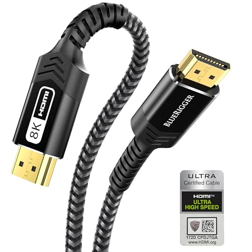 BlueRigger 10K 8K Certified HDMI 2.1 Cable 48Gbps (10FT, 8K 60Hz, 4K 120Hz, eARC, HDR10 VRR HDCP 2.3) Certified Ultra High Speed HDMI Cable Braided Cord - For Gaming Xbox Series X Roku HDTV Monitor - Image 1