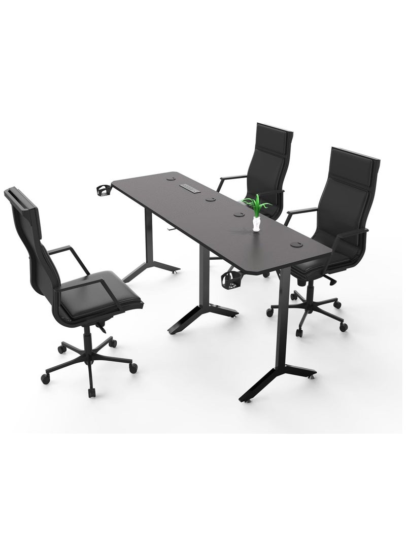 NOAEOU - 146x146x73cm L-Shaped Gaming Desk, Computer Desk with 4 Power Sockets and 2 USB Ports, Home Office Desk with Monitor Stand for Gaming and Workspace - Image 1