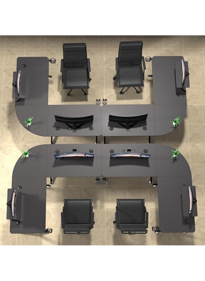 NOAEOU - 146x146x73cm L-Shaped Gaming Desk, Computer Desk with 4 Power Sockets and 2 USB Ports, Home Office Desk with Monitor Stand for Gaming and Workspace - Image 1