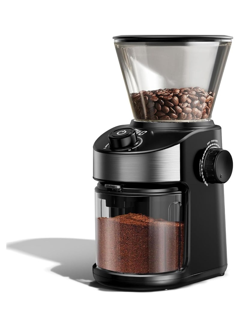 مطحنة قهوة بور مع شاشة عرض مؤقت رقمية، مطحنة حبوب قهوة كهربائية مع 25 إعدادًا دقيقًا للإسبريسو، والتنقيط، والصب، والتخمير البارد، والمكبس الفرنسي، لون أسود - Image 1
