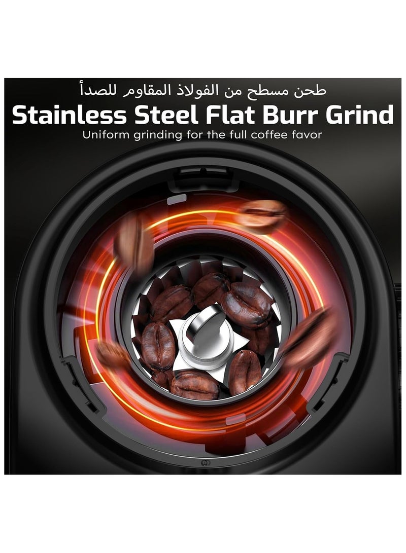 مطحنة قهوة بور مع شاشة عرض مؤقت رقمية، مطحنة حبوب قهوة كهربائية مع 25 إعدادًا دقيقًا للإسبريسو، والتنقيط، والصب، والتخمير البارد، والمكبس الفرنسي، لون أسود - Image 5