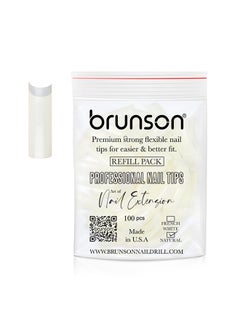 brunson False Nail Tips False Classic French White Professional Refill Pack 100 Pieces - Size 6, CLFCW6  - Image 1