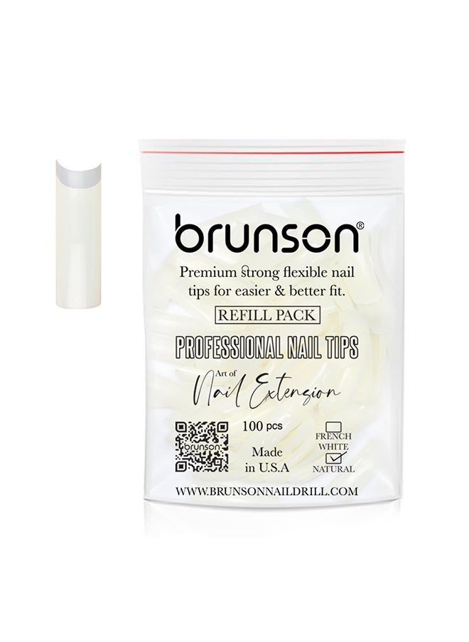 brunson False Nail Tips False Classic French White Professional Refill Pack 100 Pieces - Size 6, CLFCW6  - Image 1