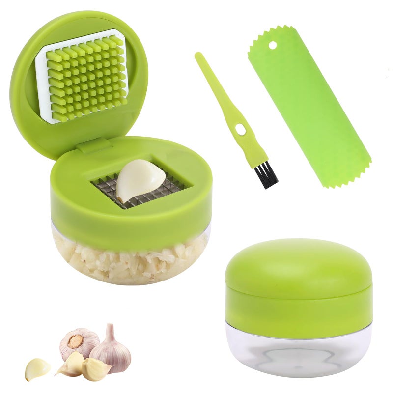 Foyucool 2 Pcs Garlic Press Set, Stainless Steel Garlics Crusher with Silicone Peeler and Cleaner Brush, Easy to Use Garlic Chopper for Shredded Garlic, Ginger and Fruit - Image 1