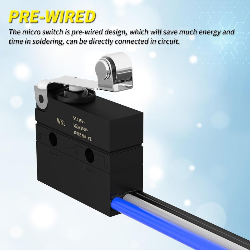 Joinfworld 6A 12V Dc Roller Lever Limit Micro Switch, Waterproof Sealed Lever Spdt 3 Pin 5A 250Vac with Pre-Wire-2 Pieces - Image 4