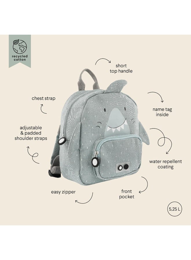 Trixie Small Backpack - Mr. Shark- School Bag Water Repellent - Small Backpack for Child - Small Gym Bag - Grey