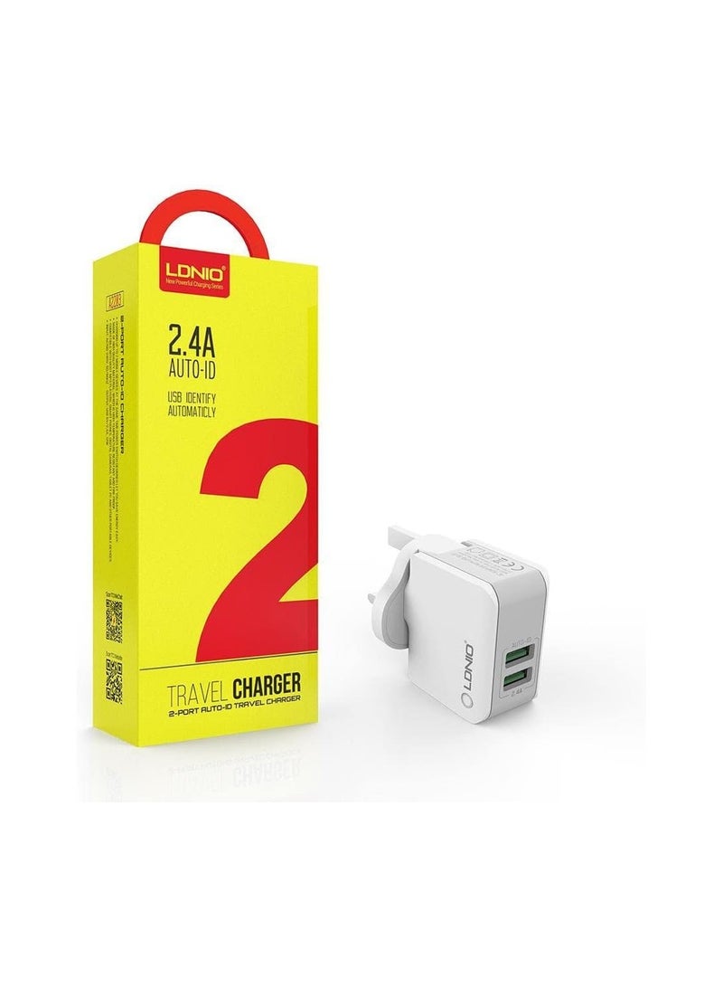 LDNIO A2203 Micro Travel Fast Charger with 2 USB Ports and Micro Cable 12 Watt - White - Image 4