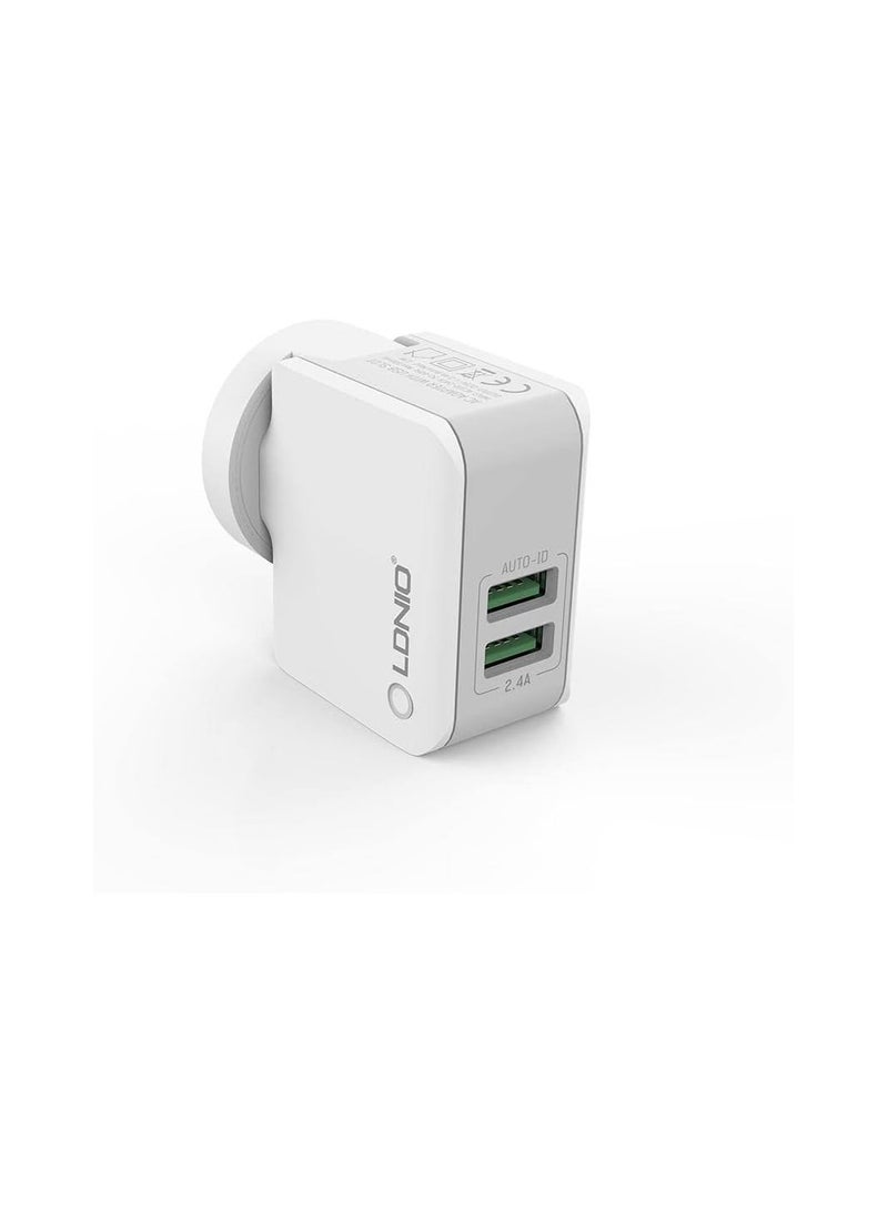 LDNIO A2203 Micro Travel Fast Charger with 2 USB Ports and Micro Cable 12 Watt - White - Image 2