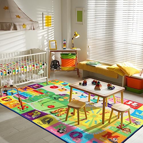 B BENRON Kids Rugs for Playroom Classroom Bedroom, Educational and Fun Play Mat with ABC Alphabet Animals, Learning Rug for Children Toddler Baby Girls Boys Nursery, Washable, 4x6 - Image 2