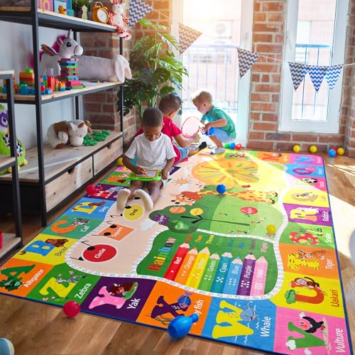 B BENRON Kids Rugs for Playroom Classroom Bedroom, Educational and Fun Play Mat with ABC Alphabet Animals, Learning Rug for Children Toddler Baby Girls Boys Nursery, Washable, 4x6 - Image 4