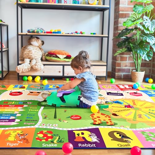 B BENRON Kids Rugs for Playroom Classroom Bedroom, Educational and Fun Play Mat with ABC Alphabet Animals, Learning Rug for Children Toddler Baby Girls Boys Nursery, Washable, 4x6 - Image 5