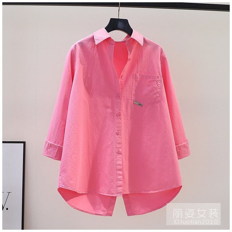 Back split coat womens outer wear 2024 summer outdoor air conditioning shirt loose slimming shirt top spring wear Rose Pink