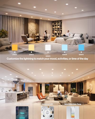 Sunco Lighting Sunco 6 Pack 6 Inch LED Recessed Light Retrofit, Can Lights for Ceiling, 1700 LM High Brightness, Selectable CCT 2700K/3000K/4000K/5000K/6000K, 17W=120W, Dimmable, Baffle Trim, Damp Rated UL - Image 3