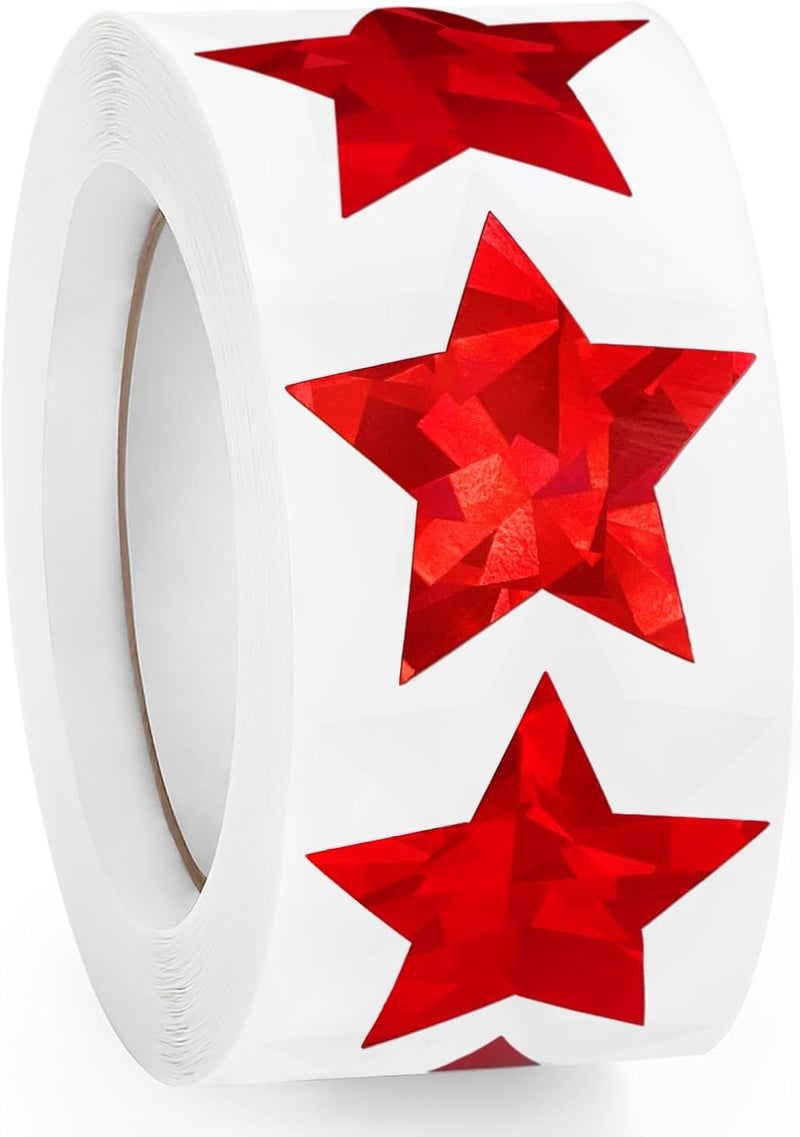 Imeepa 500 PCS Holographic Red Star Stickers, 1 inch Self Adhesive Metallic Glitter Foil Stickers Sparkly Star Stickers Reward Behavior Chart Labels for Kids Students Teachers Supplies Experience optimized build - Image 1