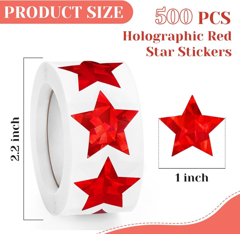 Imeepa 500 PCS Holographic Red Star Stickers, 1 inch Self Adhesive Metallic Glitter Foil Stickers Sparkly Star Stickers Reward Behavior Chart Labels for Kids Students Teachers Supplies Experience optimized build - Image 2