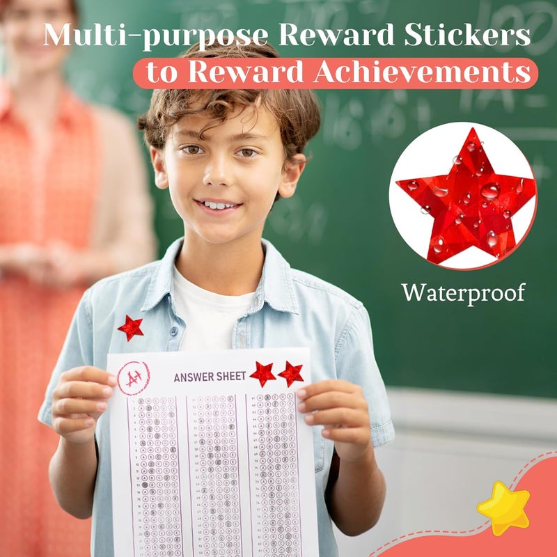 Imeepa 500 PCS Holographic Red Star Stickers, 1 inch Self Adhesive Metallic Glitter Foil Stickers Sparkly Star Stickers Reward Behavior Chart Labels for Kids Students Teachers Supplies Experience optimized build - Image 4