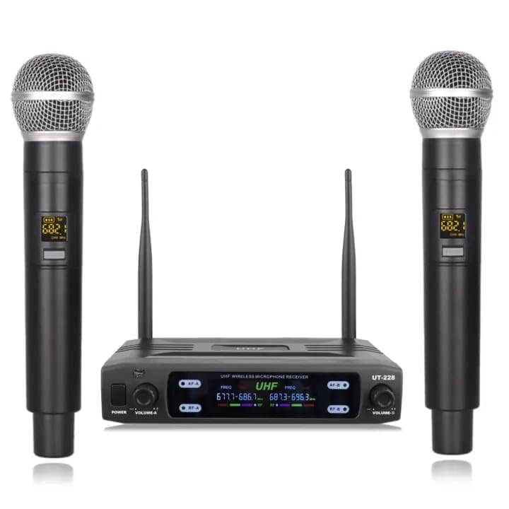 kh UHF Dual Cordless Wireless Microphone System Handheld Dynamic Mics with Echo Control & Mini Receiver Ideal for House Parties, Outdoor Use, Classroom, Karaoke - Image 2