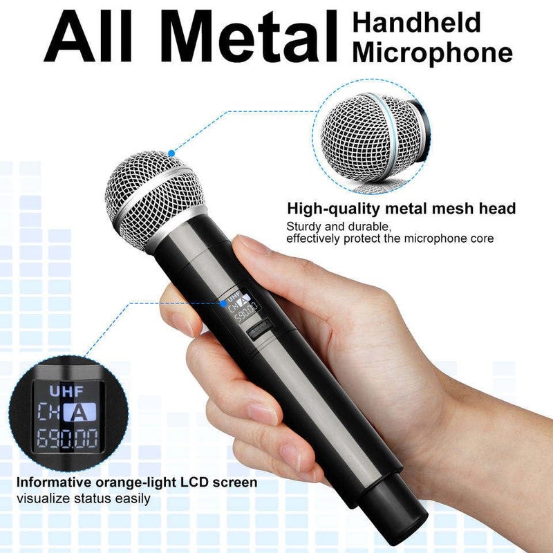 kh UHF Dual Cordless Wireless Microphone System Handheld Dynamic Mics with Echo Control & Mini Receiver Ideal for House Parties, Outdoor Use, Classroom, Karaoke - Image 4