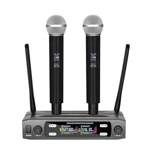 kh UHF Dual Cordless Wireless Microphone System Handheld Dynamic Mics with Echo Control & Mini Receiver Ideal for House Parties, Outdoor Use, Classroom, Karaoke - Image 1