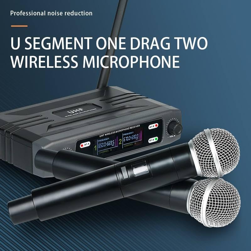 kh UHF Dual Cordless Wireless Microphone System Handheld Dynamic Mics with Echo Control & Mini Receiver Ideal for House Parties, Outdoor Use, Classroom, Karaoke - Image 5