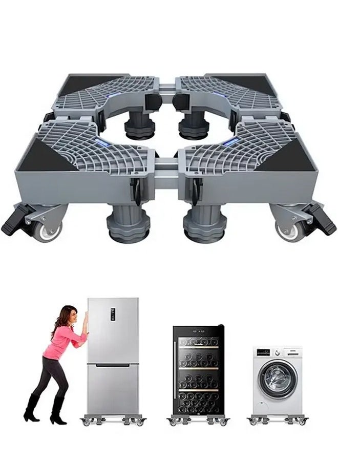 APEX - Washing Machine Fridge Stand Mobile Base With 4 Locking Refrigerator Wheels And 8 Strong Feet For Washing Machine Stand Pedestal, Fridge Base Stand, Adjustable Appliance Dolly Square, Moving Roller - Image 1