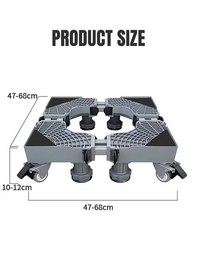 APEX - Washing Machine Fridge Stand Mobile Base With 4 Locking Refrigerator Wheels And 8 Strong Feet For Washing Machine Stand Pedestal, Fridge Base Stand, Adjustable Appliance Dolly Square, Moving Roller - Image 1