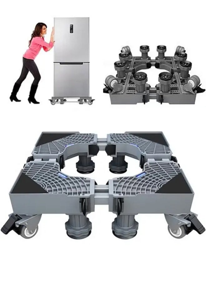 APEX - Washing Machine Fridge Stand Mobile Base With 4 Locking Refrigerator Wheels And 8 Strong Feet For Washing Machine Stand Pedestal, Fridge Base Stand, Adjustable Appliance Dolly Square, Moving Roller - Image 1