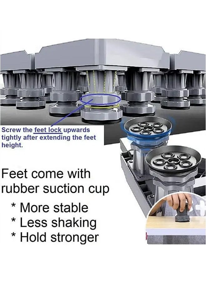 APEX - Washing Machine Fridge Stand Mobile Base With 4 Locking Refrigerator Wheels And 8 Strong Feet For Washing Machine Stand Pedestal, Fridge Base Stand, Adjustable Appliance Dolly Square, Moving Roller - Image 1