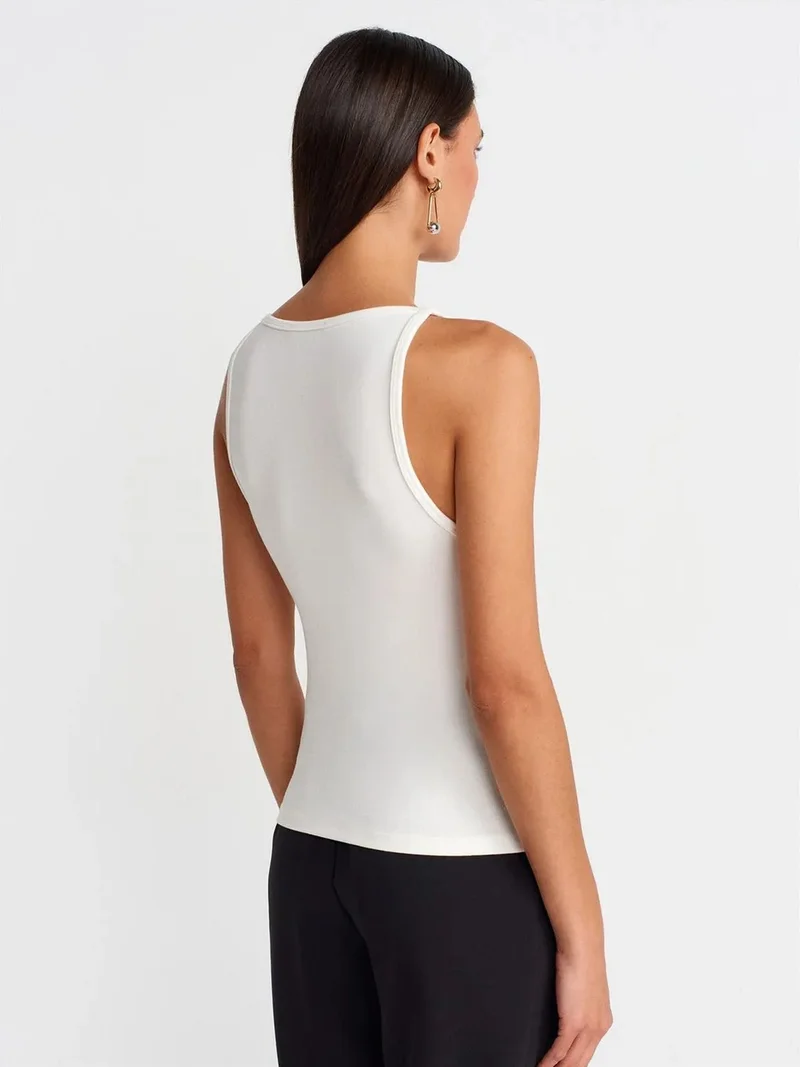 ديلفين Dilvin Ribbed Halterneck Slim-Fit Blouse