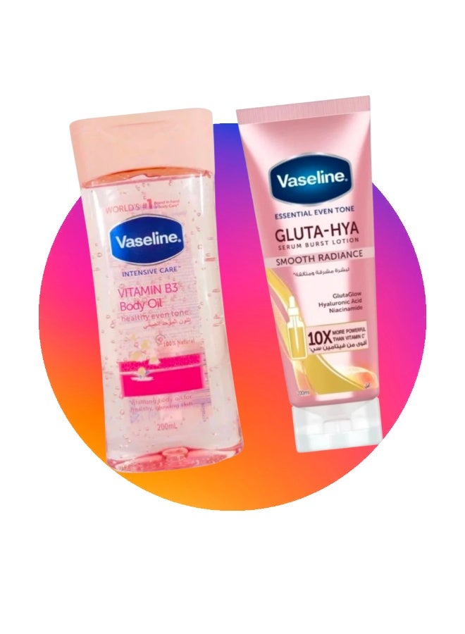 لوشن فازلين سيروم برست لتنعيم البشرة وإضفاء إشراقة 200 مل + زيت فازلين للجسم للعناية المركزة مع فيتامين ب3 200 مل