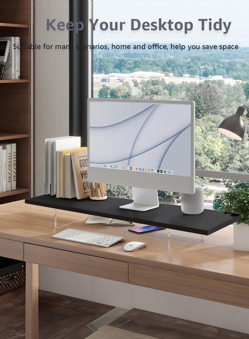 2 Height Ergonomic Adjustable Acrylic Wood Clear Monitor Riser Stand, TV Screen Stand, Computer Stand, Desktop Storage Shelf, Desktop Storage Rack with Keyboard Organizer - Image 3