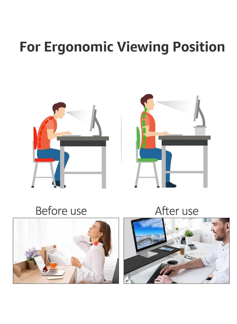 2 Height Ergonomic Adjustable Acrylic Wood Clear Monitor Riser Stand, TV Screen Stand, Computer Stand, Desktop Storage Shelf, Desktop Storage Rack with Keyboard Organizer - Image 2