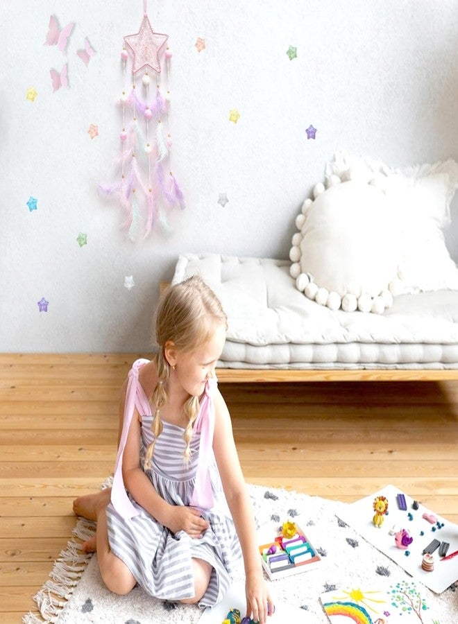 Fun-Plus Pink Star Dream Catcher Wall Decor for Teen Girls, Handmade Baby Dreamcatcher, Wall Hanging Decor for Nursery Bedroom, Boys Girls Gift Set with 3D Butterfly and Stars - Image 3