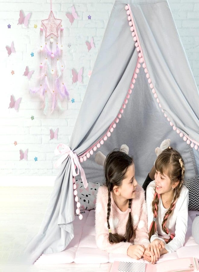 Fun-Plus Pink Star Dream Catcher Wall Decor for Teen Girls, Handmade Baby Dreamcatcher, Wall Hanging Decor for Nursery Bedroom, Boys Girls Gift Set with 3D Butterfly and Stars - Image 4