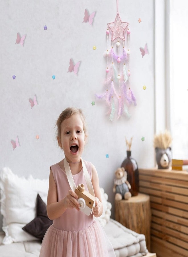 Fun-Plus Pink Star Dream Catcher Wall Decor for Teen Girls, Handmade Baby Dreamcatcher, Wall Hanging Decor for Nursery Bedroom, Boys Girls Gift Set with 3D Butterfly and Stars - Image 5