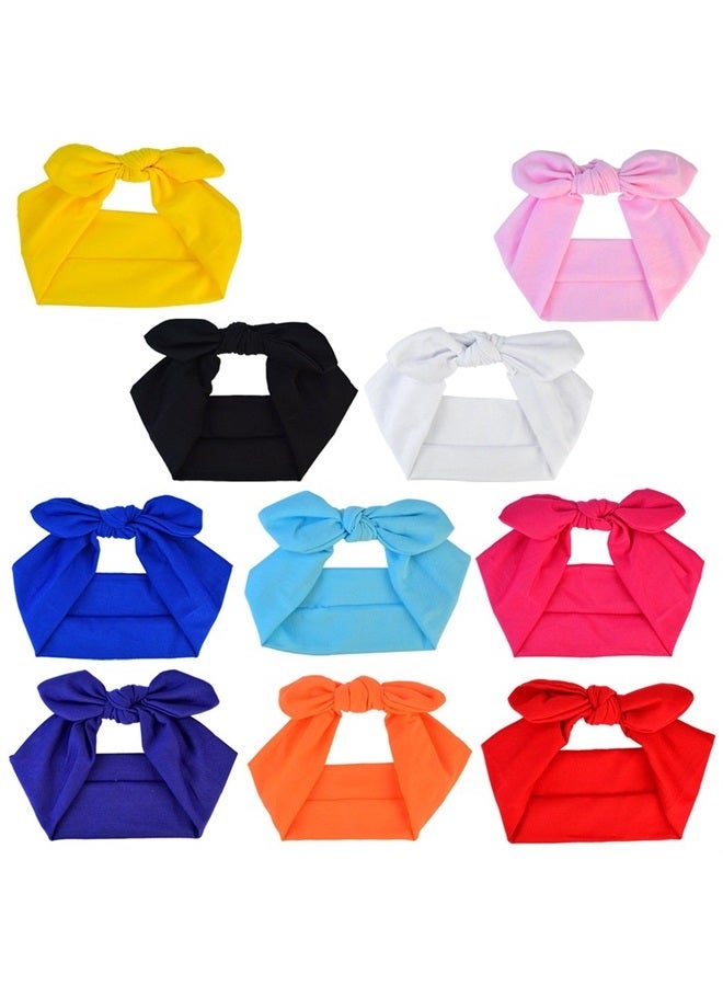 Miayon Women Hair Bands Bows Knot Headbands Rabbit Ear Headwraps Turban Hairband Hair Accessories 10pcs Solid Color for Woman Girls - Image 1