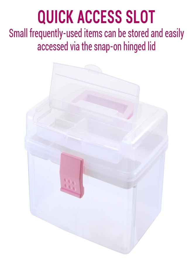 MyGift 10 Inch First Aid Clear & Pink Bin with Removable Tray, Quick Access Lid Flap and Top Carrying Handle, Portable Emergency Kit, Medical Supply Travel Tote, Medicine Storage Box Container - Image 2