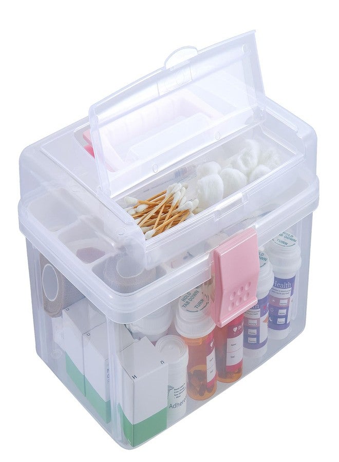 MyGift 10 Inch First Aid Clear & Pink Bin with Removable Tray, Quick Access Lid Flap and Top Carrying Handle, Portable Emergency Kit, Medical Supply Travel Tote, Medicine Storage Box Container - Image 1