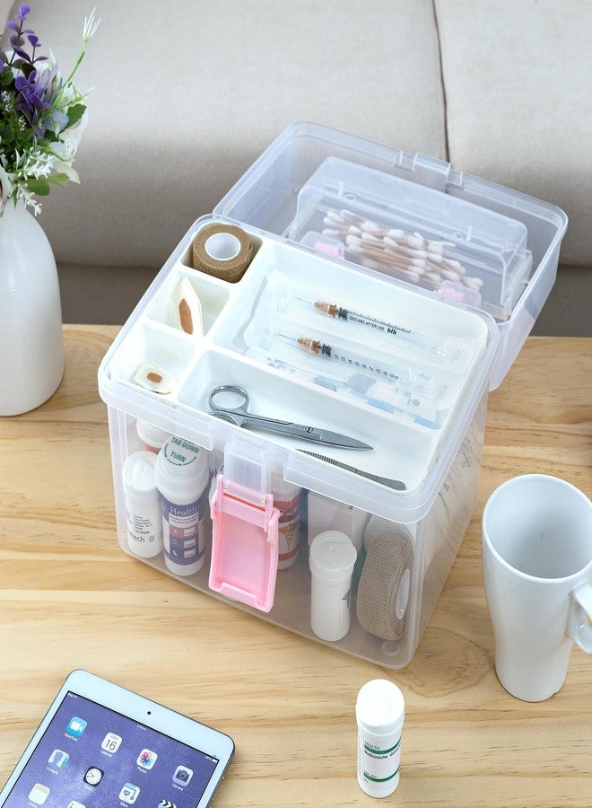MyGift 10 Inch First Aid Clear & Pink Bin with Removable Tray, Quick Access Lid Flap and Top Carrying Handle, Portable Emergency Kit, Medical Supply Travel Tote, Medicine Storage Box Container - Image 4