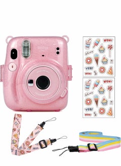 Y&D Instant Camera Case for Fujifilm Instax Mini 11 Clear Protective Anti-Scratch with Colored Shoulder Straps (Glitter Pink2)  - Image 1