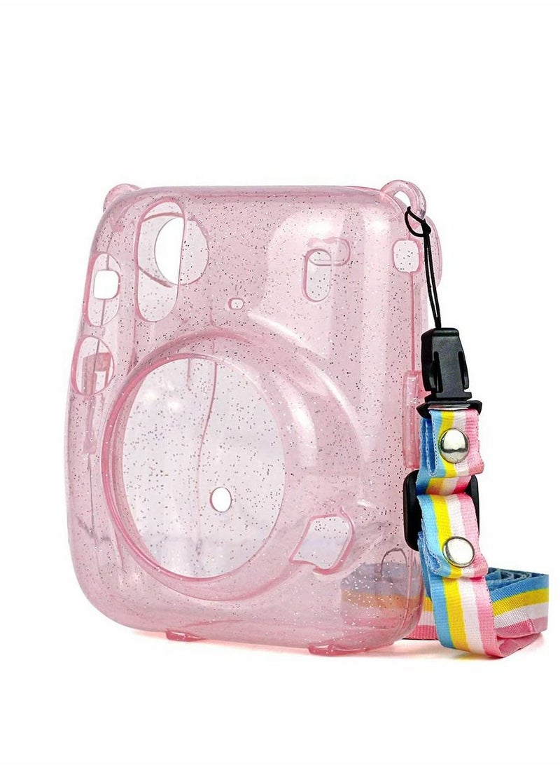 Y&D - Instant Camera Case for Fujifilm Instax Mini 11 Clear Protective Anti-Scratch with Colored Shoulder Straps (Glitter Pink2) - Image 1