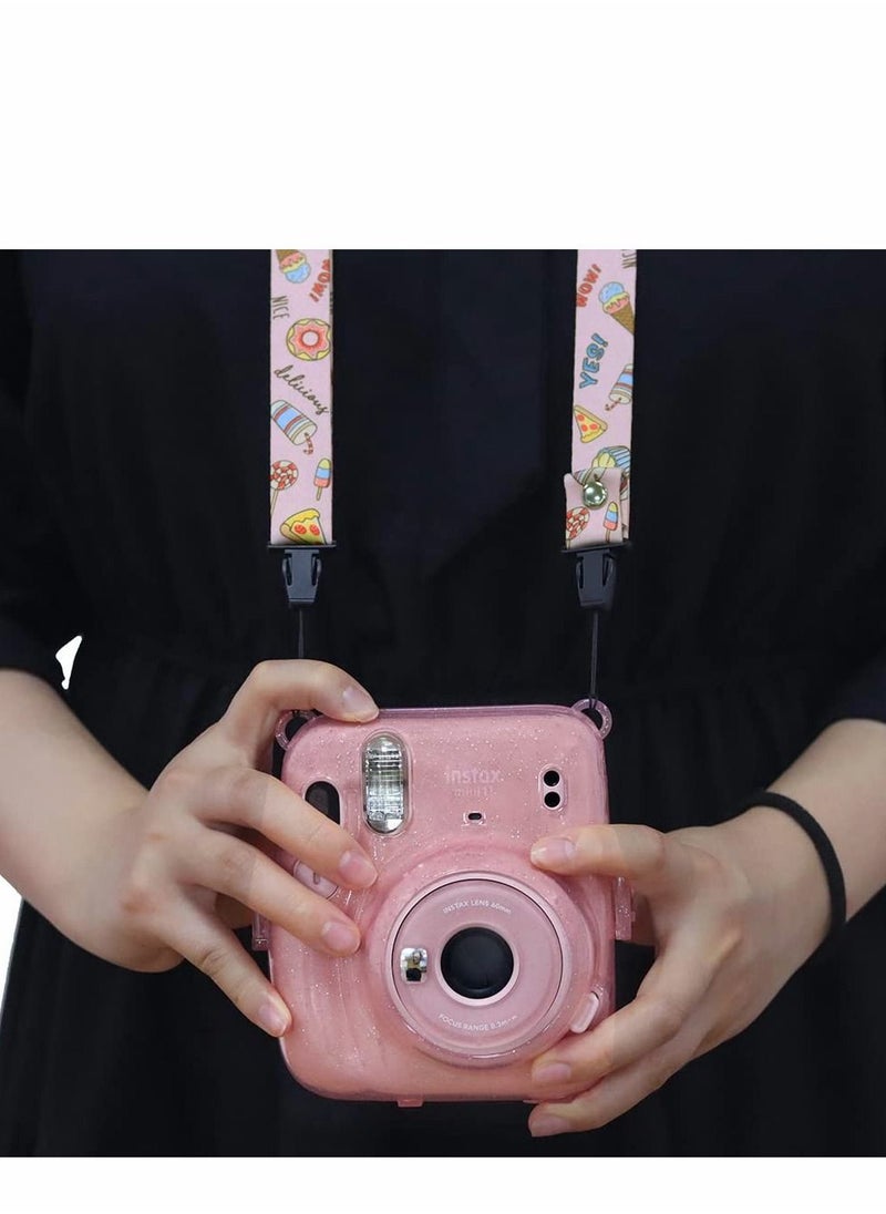 Y&D - Instant Camera Case for Fujifilm Instax Mini 11 Clear Protective Anti-Scratch with Colored Shoulder Straps (Glitter Pink2) - Image 1